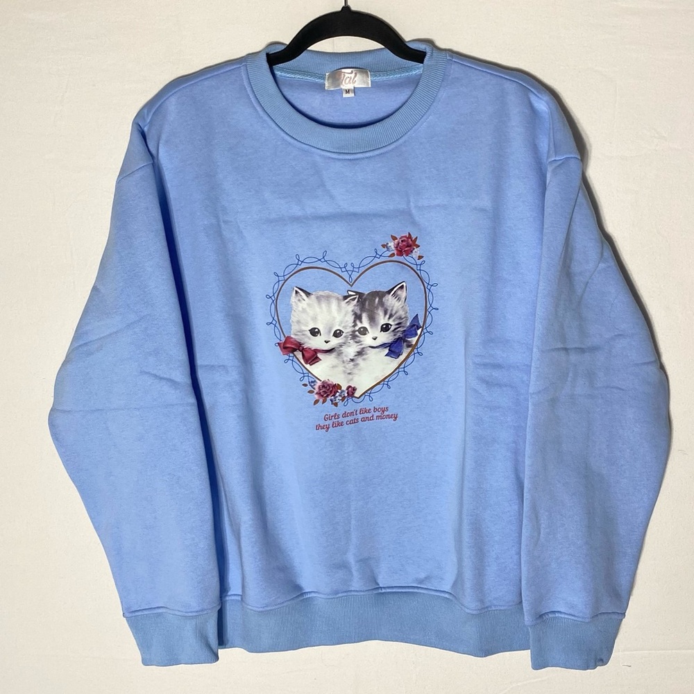 Tal Clothing Blue “Girls Don’t Like Boys They Like Cats And Money” Sweatshirt M